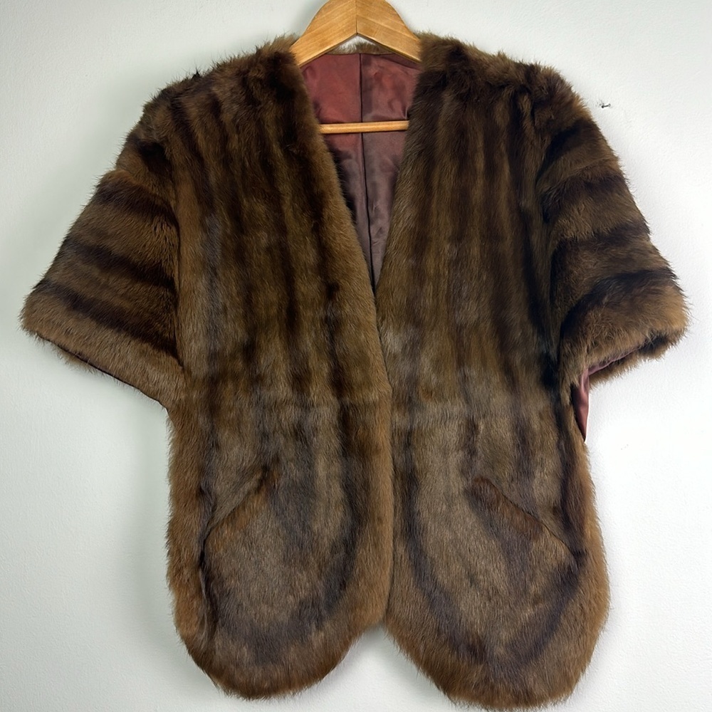 Vintage Mink Stole Pockets Brown Original Owner Shawl Luxury Statement Piece - Picture 2 of 16